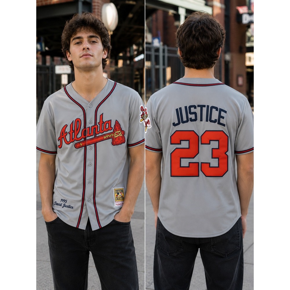 Mitchell & Ness Atlanta Braves Baseball Jersey Small Grey David Justice 1995